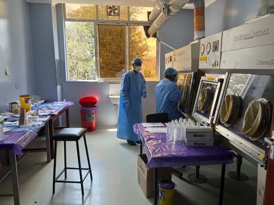 Pharmacy personnel handling chemotherapy agents at Kenyatta Hospital in Nairobi