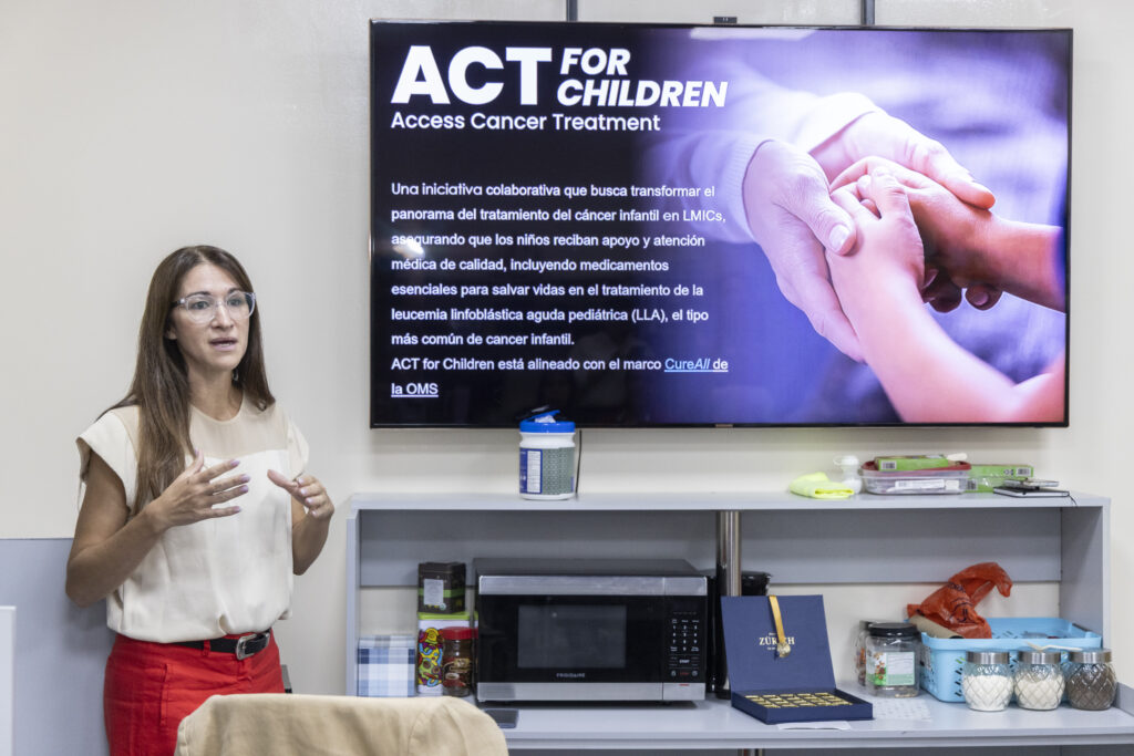 Claudia Sampor (Resonance) leading a data management training session with pediatric oncology teams in Guatemala.